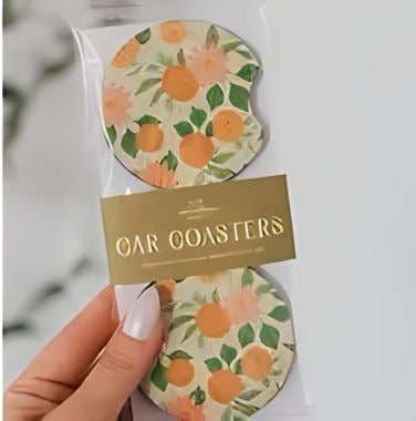 Floral Car Coasters / Pink + Orange