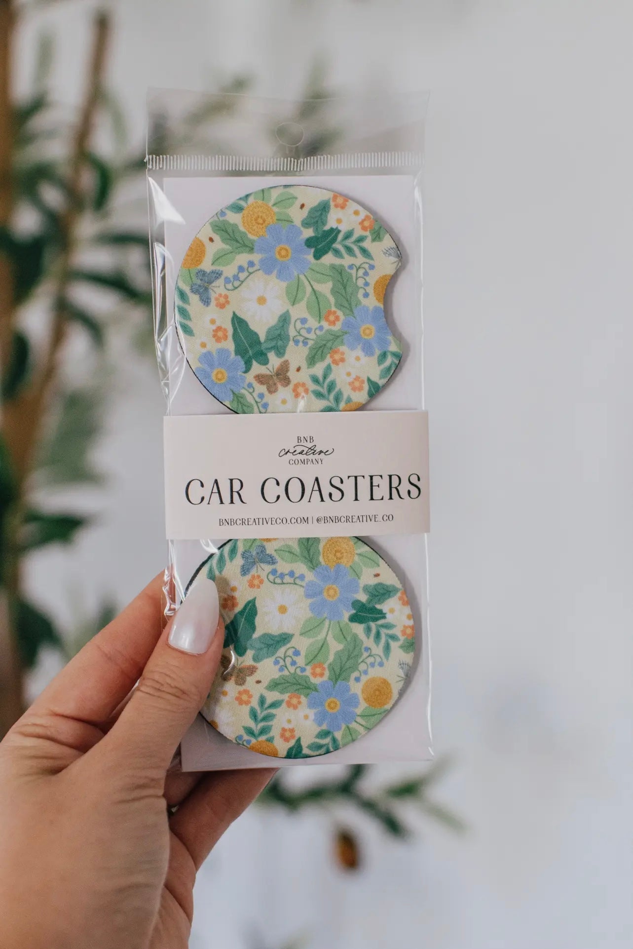 Floral Car Coasters / /Blue Multi