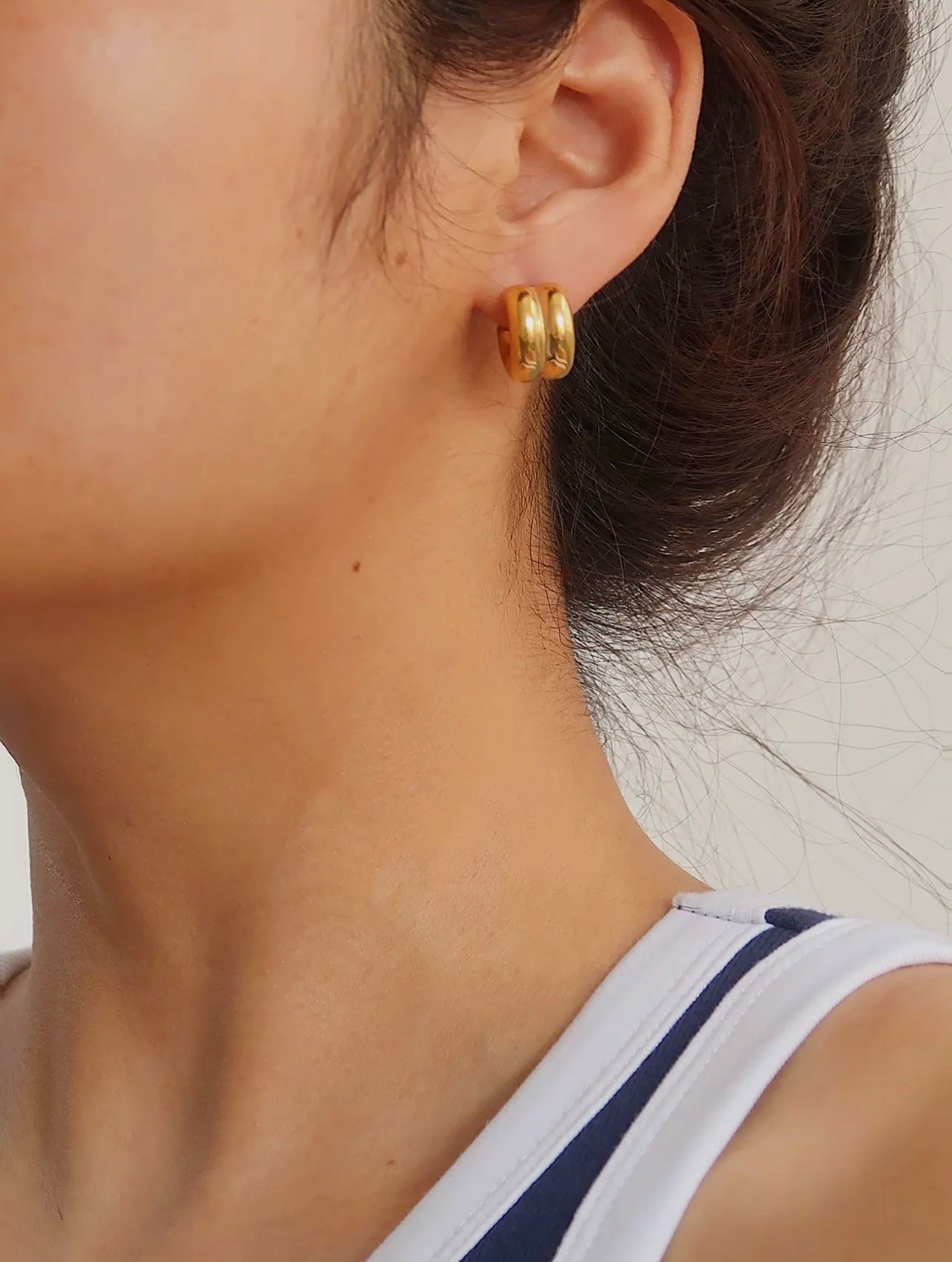 18k Gold Silver Hoop Stud Earring; Lightweight + Tarnish-Free