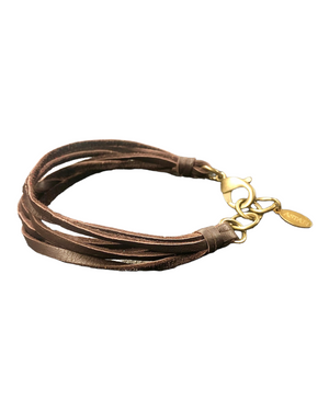Leather Bracelet, Choc & Brass