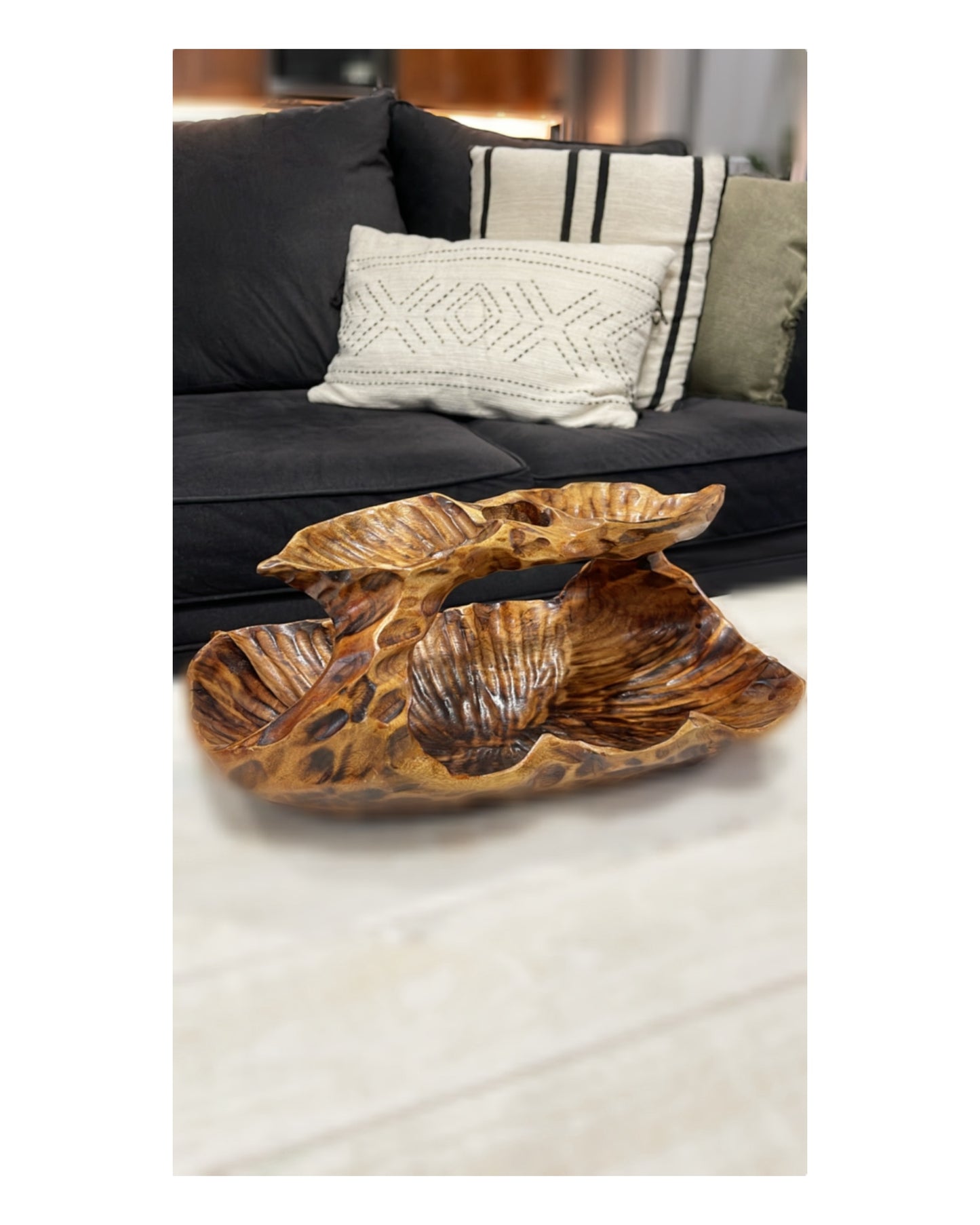 VINTAGE Hand Carved BURL WOOD Basket