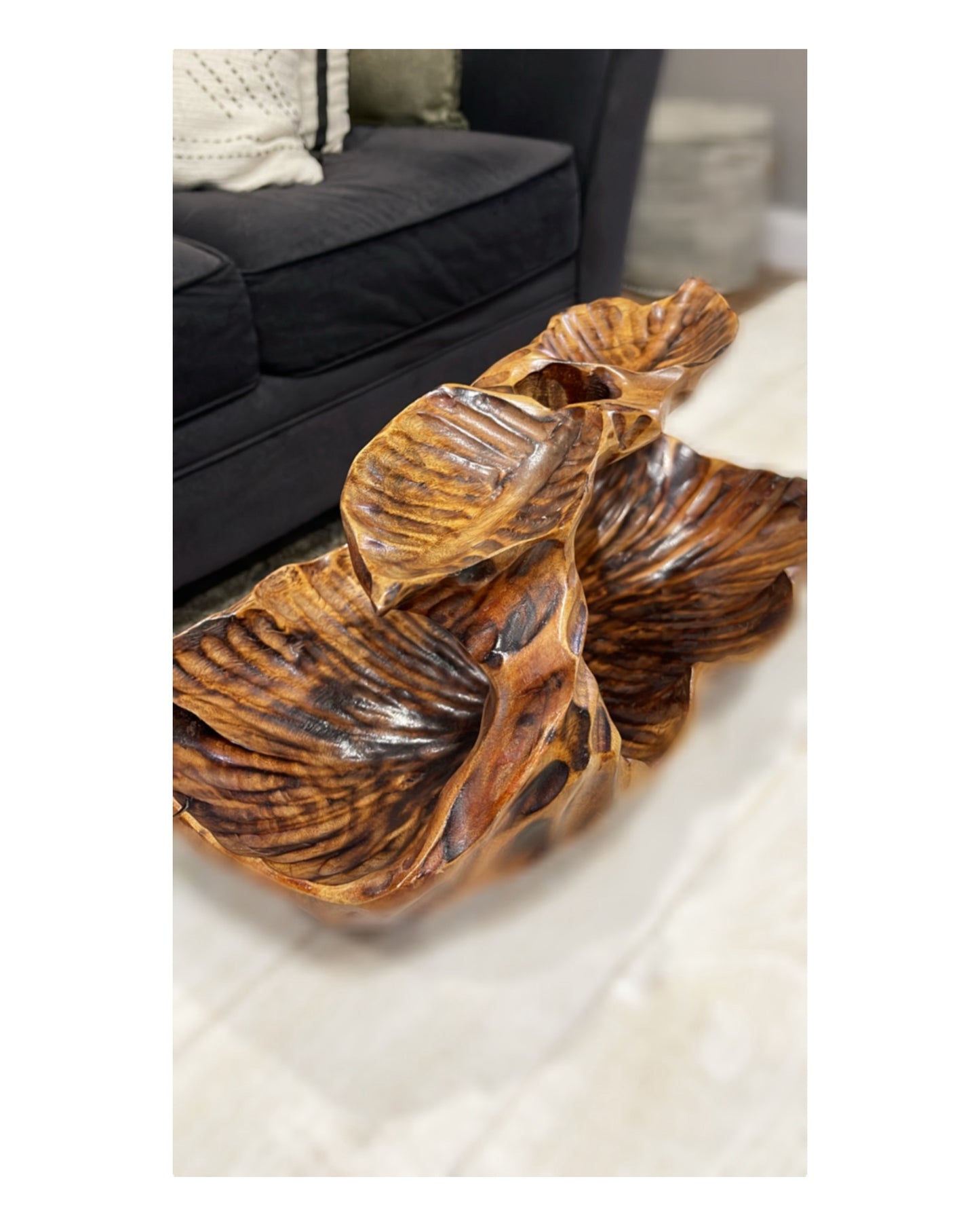VINTAGE Hand Carved BURL WOOD Basket