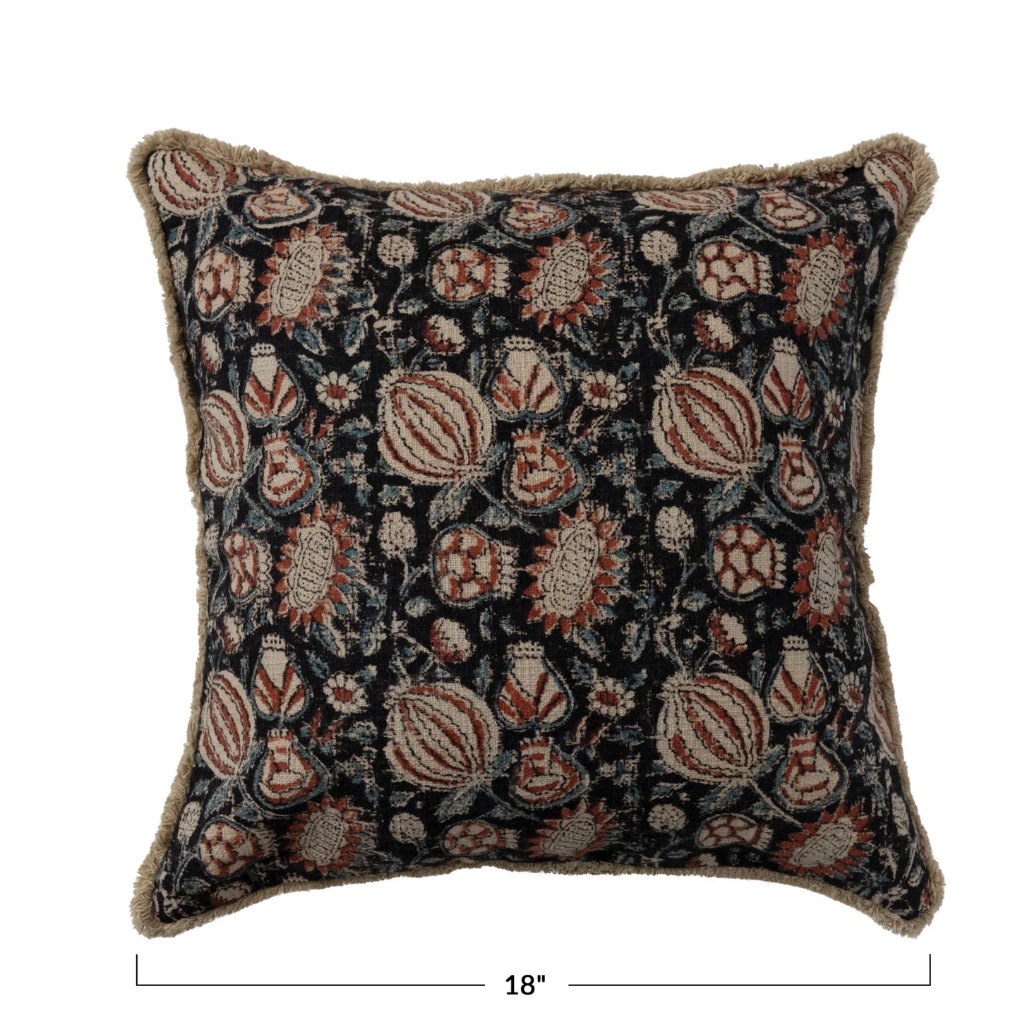 Cotton Slub Pillow w/ Printed Floral Pattern